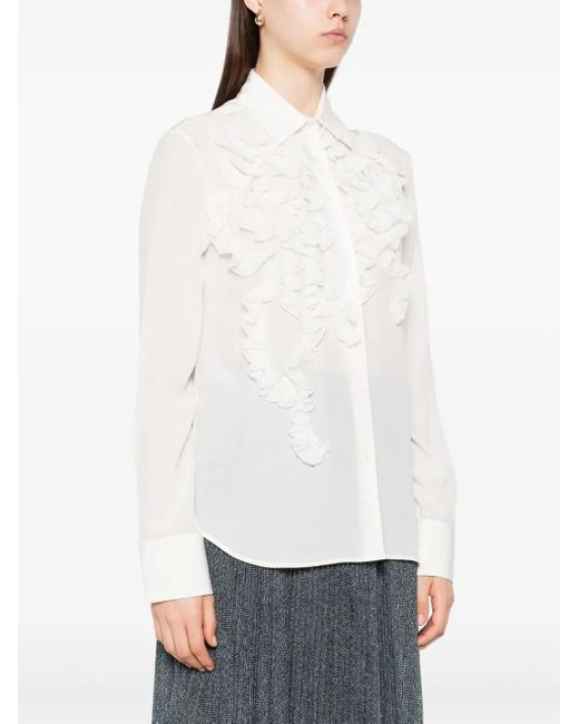Ermanno Scervino White Floral Appliqué Silk Shirt