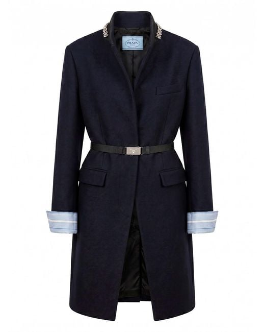 Prada Blue Coat With Belt