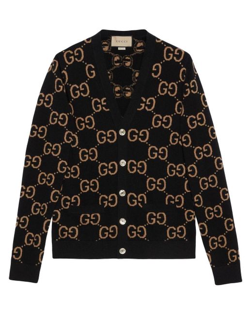 Gucci Black GG Wool Jacquard Cardigan for men