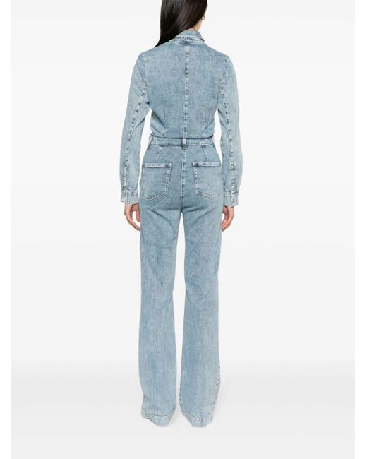 `Luxe Jumpsuit Morning Sky` Denim Jumpsuit di 7 For All Mankind in Blue