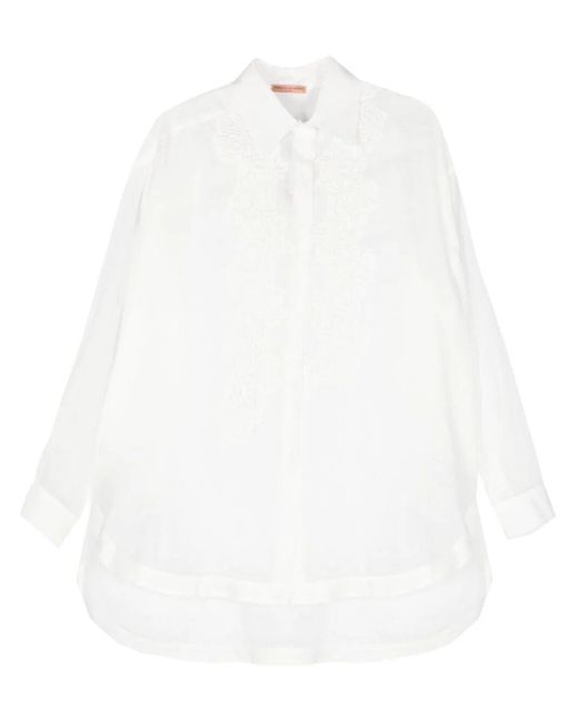 Ermanno Scervino White Floral-Embroidery Poplin Shirt