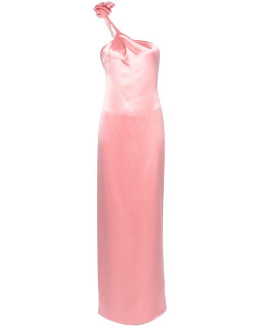 Magda Butrym Pink Floral-applique Silk Satin Gown