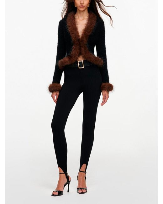 Self-Portrait Black Faux Fur Knit Cardigan