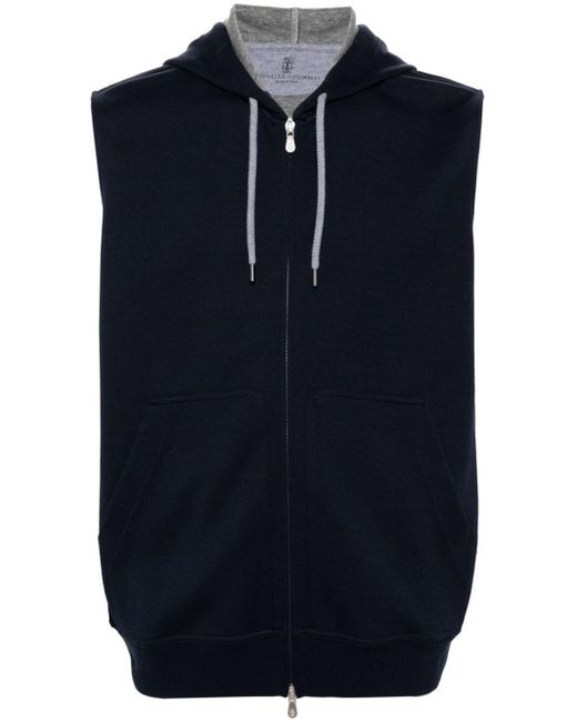 Brunello Cucinelli Blue Sleeveless Hoodie for men