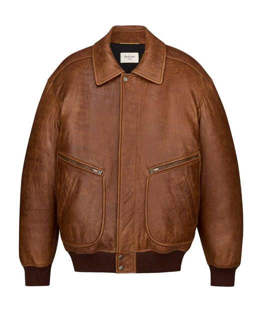 Saint Laurent Brown Padded Bomber Jacket