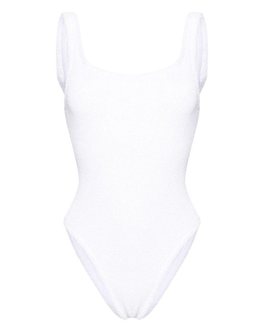 Hunza G White Low-back Textured Swimsuit