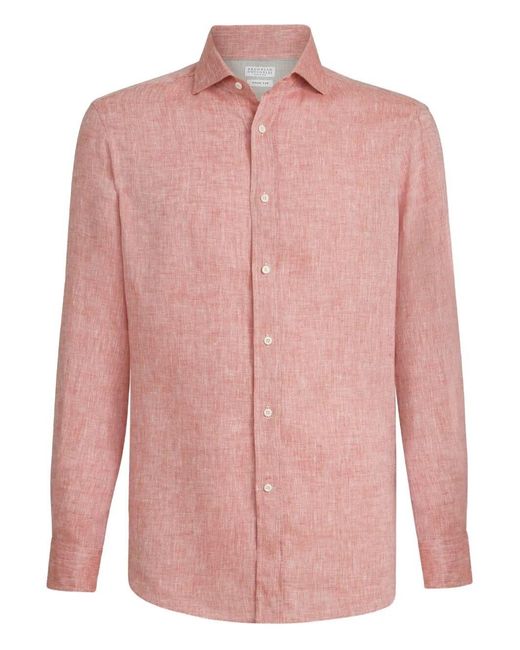 Brunello Cucinelli Pink Linen Shirt for men