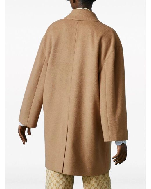 Single Breasted Wool Coat in Brown - Gucci