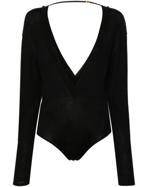 Saint Laurent Black V-neck Fine-knit Bodysuit
