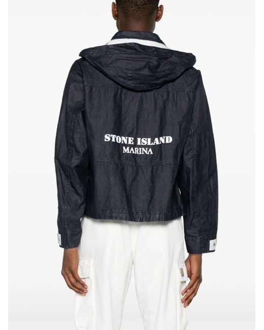 Stone Island Blue Raw Plated Linen Hooded Jacket for men
