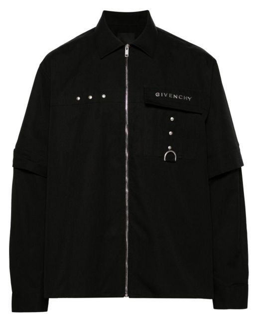 Givenchy Black Cotton Zip-up Shirt for men