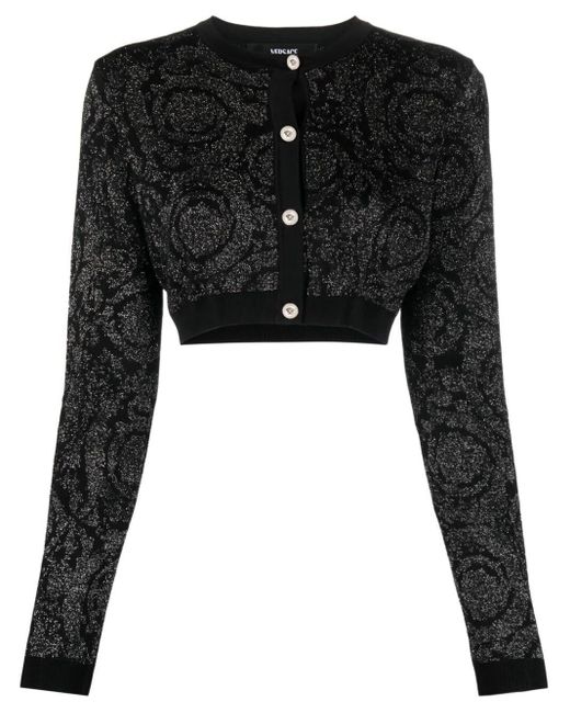 Versace Black Barocco Lurex Cropped Cardigan