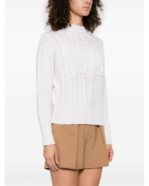Max Mara White Wool And Cashmere Crewneck Jumper Sweater