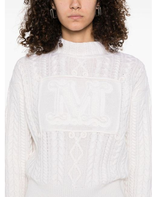 Max Mara White Wool And Cashmere Crewneck Jumper Sweater