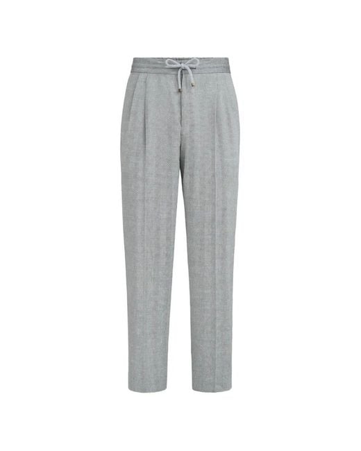 Brunello Cucinelli Gray Pants With Drawstring And Double Pleats for men