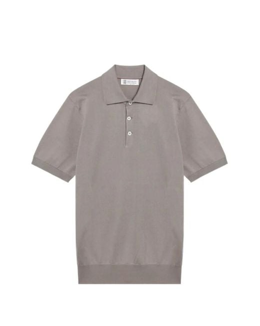 Brunello Cucinelli Gray Lightweight Knit Polo for men