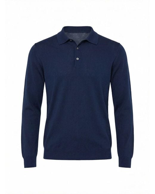 Drumohr Blue Long Sleeve Logo Polo for men