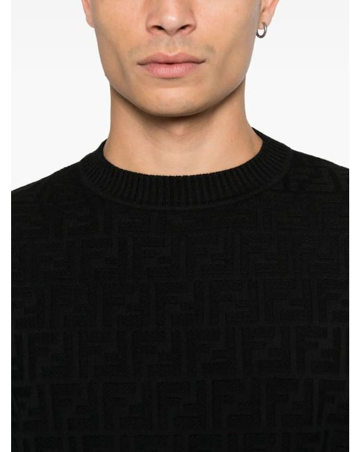 Fendi Black Zucca Allover' Crew-Neck Sweater for men