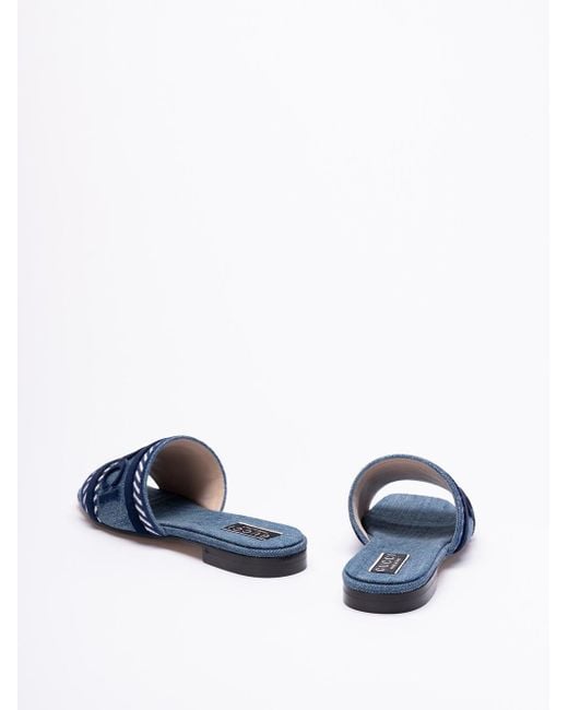 Sandalo Slider Con Scritta di Gucci in Blue