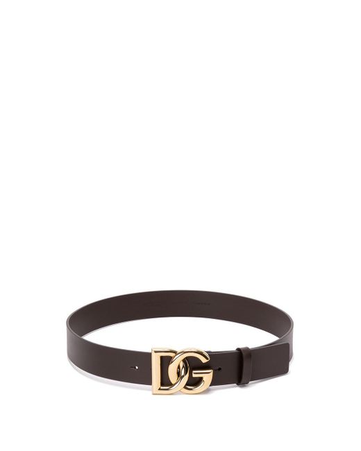 Dolce & Gabbana Brown Leather Belt With Crossover Dg Logo Buckle for men