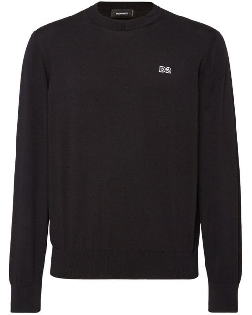 DSquared² Black Classic Crew-Neck Sweater With Ribbed Cuffs for men