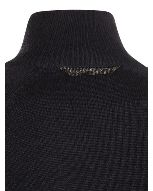 Brunello Cucinelli Blue Cashmere Turtle-Neck Sweater