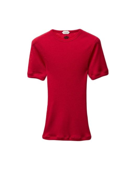 Versace Red T-Shirt Rib With Medusa Embroidery