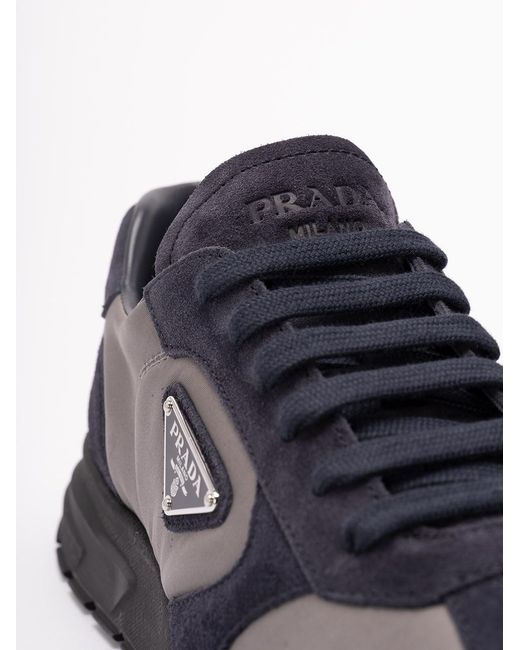 Prada Blue Suede And Re-Nylon Sneakers for men