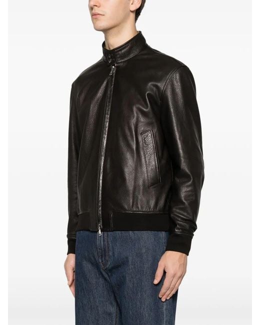 Tagliatore Black Leather Jacket for men