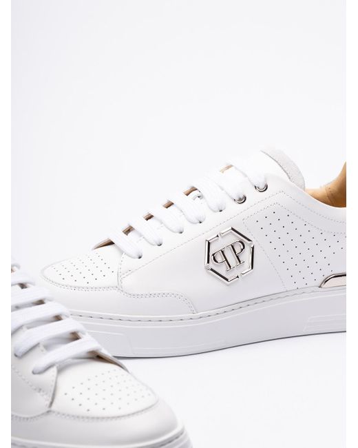 Philipp Plein White `Mix Leather` Low-Top Sneakers for men
