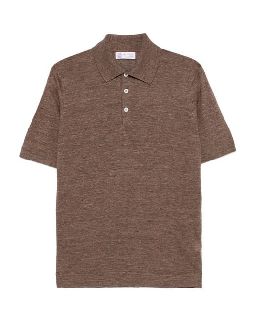 Brunello Cucinelli Brown Knit Polo for men
