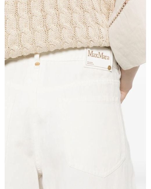 Max Mara White Cotton And Linen Pants