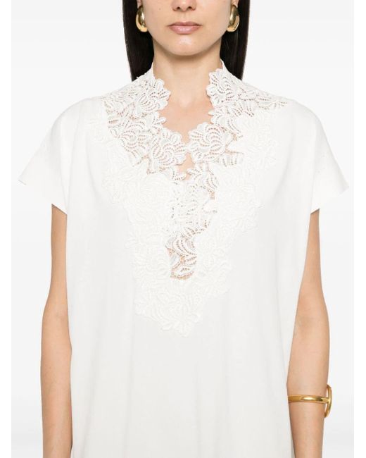 Ermanno Scervino White Lace-detail V-neck Dress