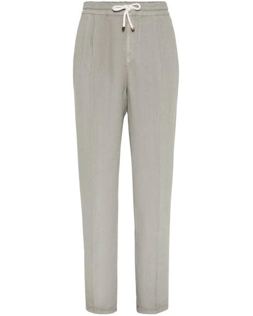 Brunello Cucinelli Gray Linen Trousers for men