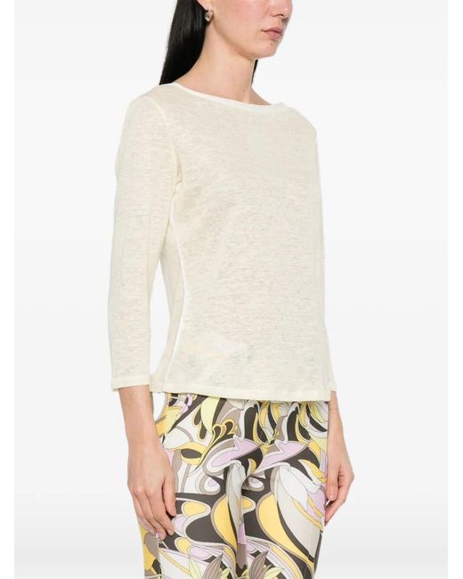 Purotatto Natural Boat-Neck 3/4 Sleeves Blouse