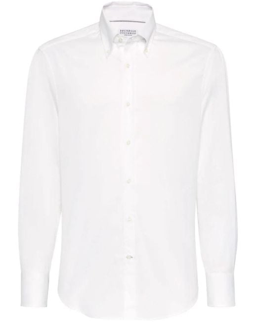 Brunello Cucinelli White Slim Fit Shirt With Button-Down Collar for men