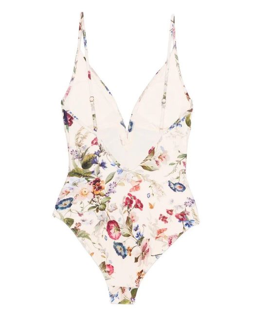 Zimmermann White 'Patience' Tuck Plunge One-Piece Swimsuit