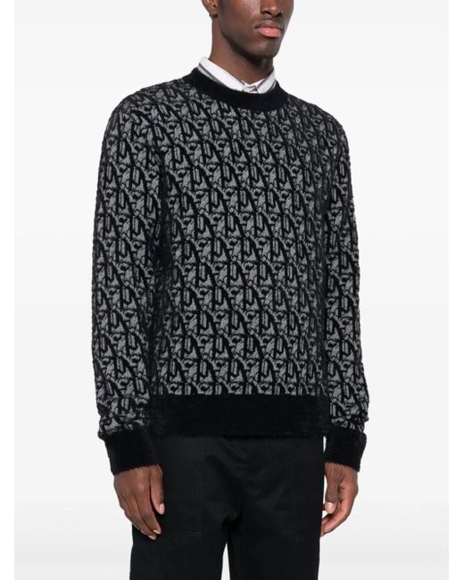 Palm Angels Black Monogram-jacquard Sweater for men
