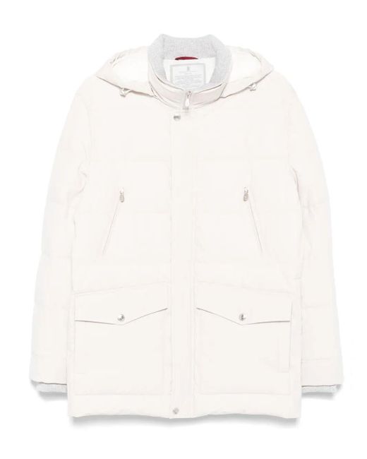 Brunello Cucinelli White Hooded Puffer Jacket for men