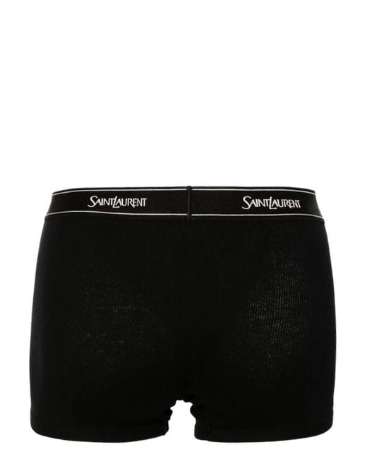 Saint Laurent Black Logo-waistband Fine-ribbed Boxers for men