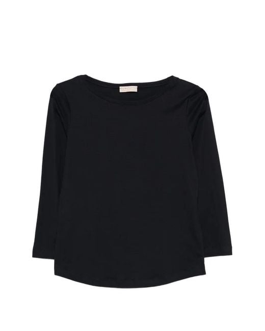 Purotatto Black Boat-Neck 3/4 Sleeves Blouse