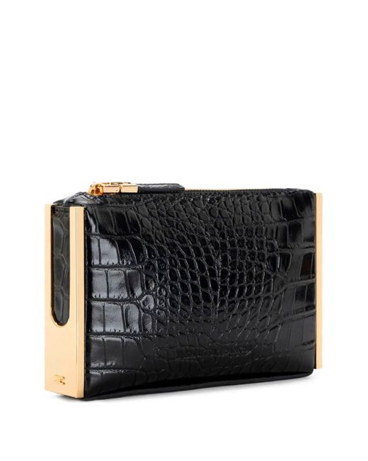 Elisabetta Franchi Black Crocodile-Effect Clutch Bag