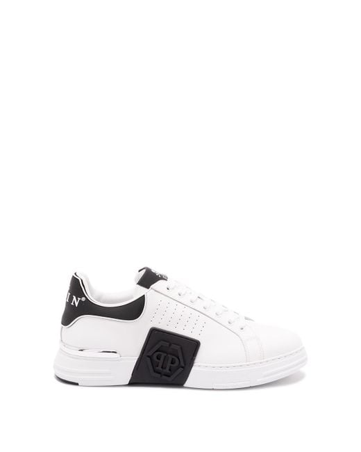 Philipp Plein White Low-Top 'Hexagon' Nappa Leather Sneakers for men