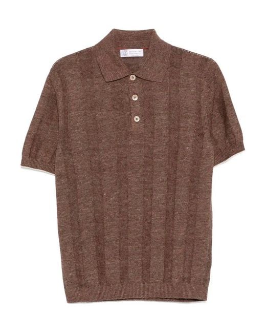 Brunello Cucinelli Brown Linen And Cotton Blend Polo Shirt for men