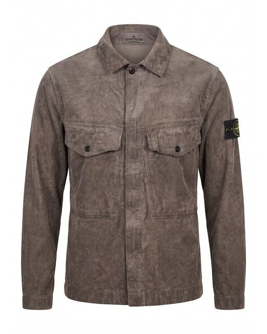 Stone Island Brown Corduroy Garment Dyed 'Terra' Shirt for men