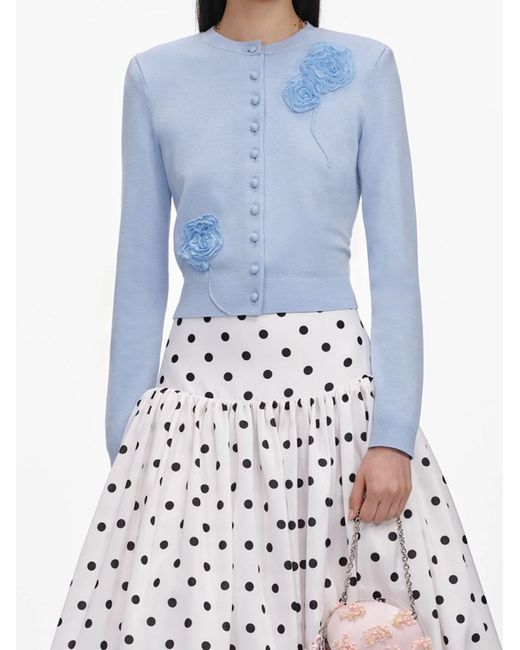 Self-Portrait Blue Flower Knit Cardigan