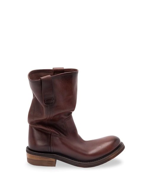 Miu Miu Brown Foule Leather Booties