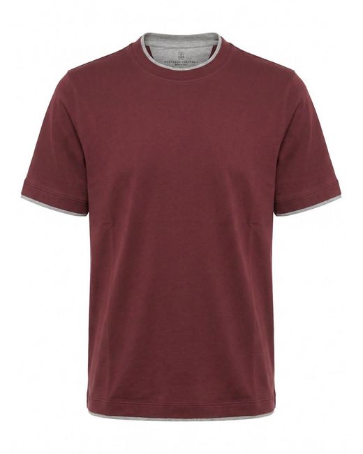 Brunello Cucinelli Red T-Shirt With Faux-Layering for men