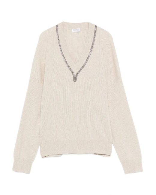 Brunello Cucinelli White Cashmere Sweater