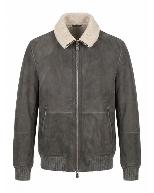 Brunello Cucinelli Gray Leather Jacket for men